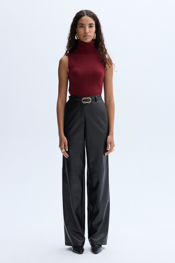 STRAIGHT FIT DERİ GÖRÜNÜMLÜ PANTOLON