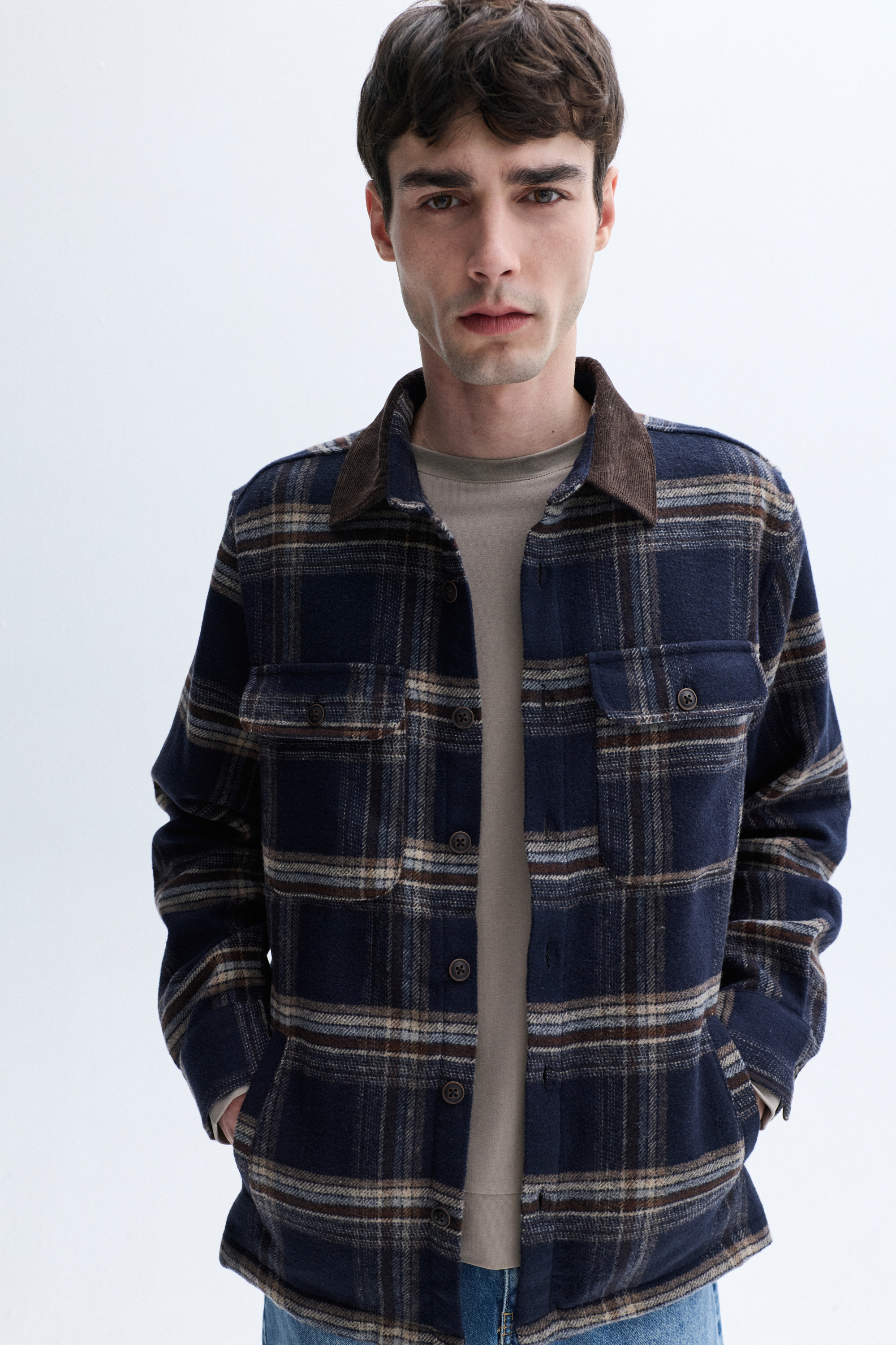 JAKARLI KADİFE YAKA GÖMLEK CEKET