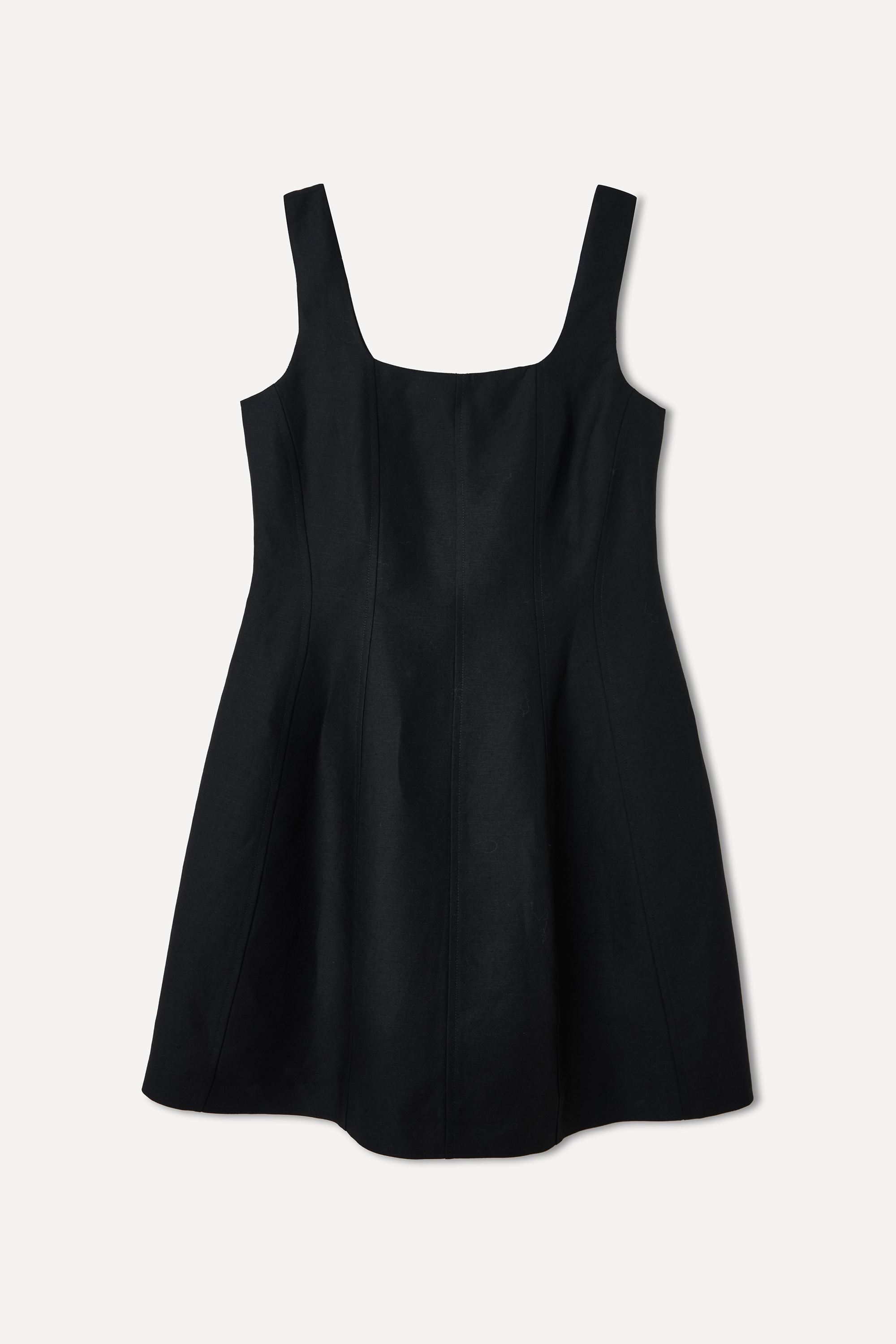 KETEN KARIŞIMLI KARE YAKA MİNİ ELBİSE