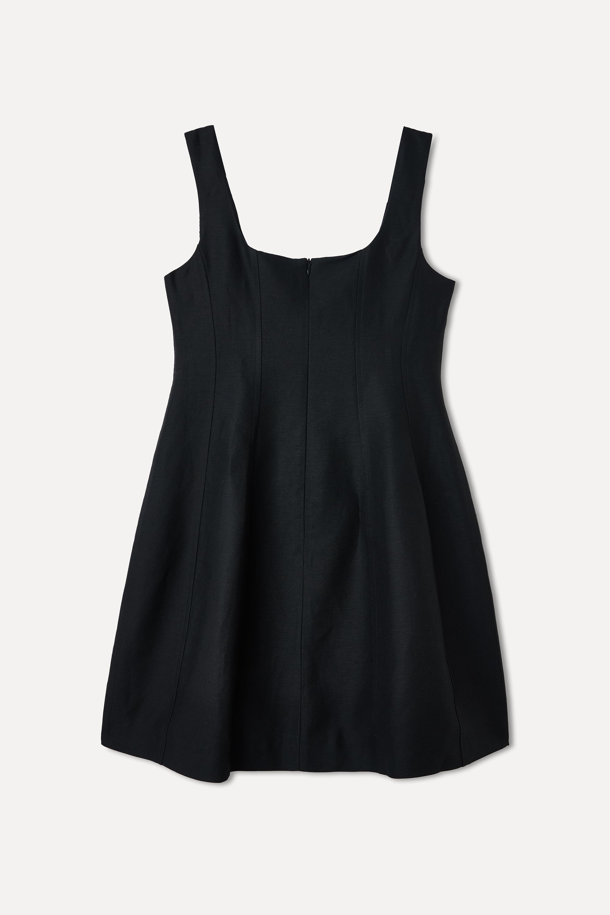 KETEN KARIŞIMLI KARE YAKA MİNİ ELBİSE