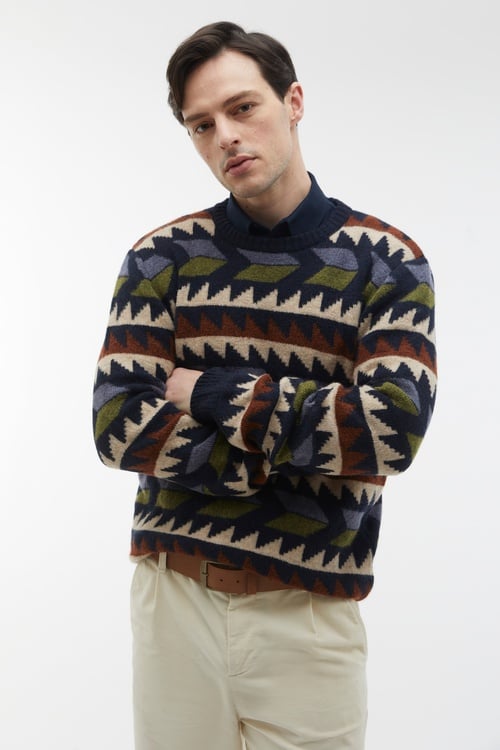 JAKARLI DESENLİ BİSİKLET YAKA KAZAK