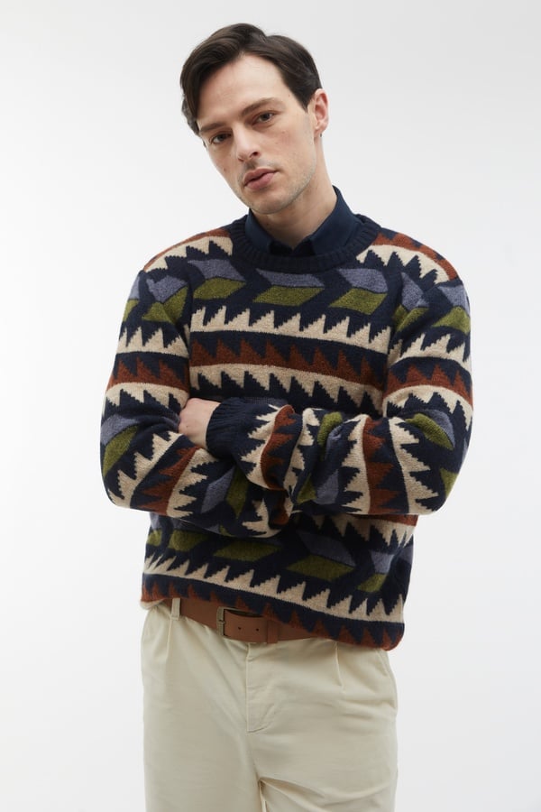 JAKARLI DESENLİ BİSİKLET YAKA KAZAK