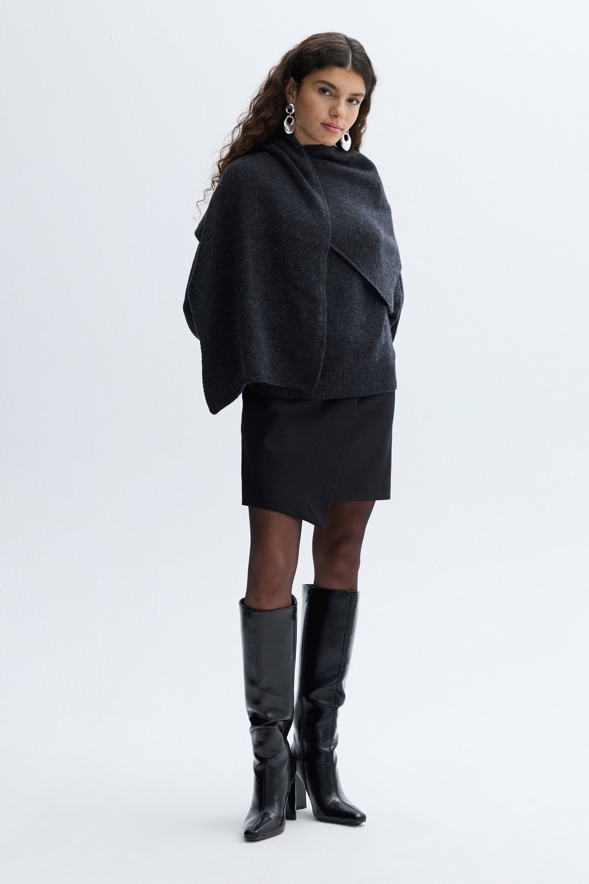 LOOSE FIT ŞAL YAKA YÜN KARIŞIMLI KAZAK