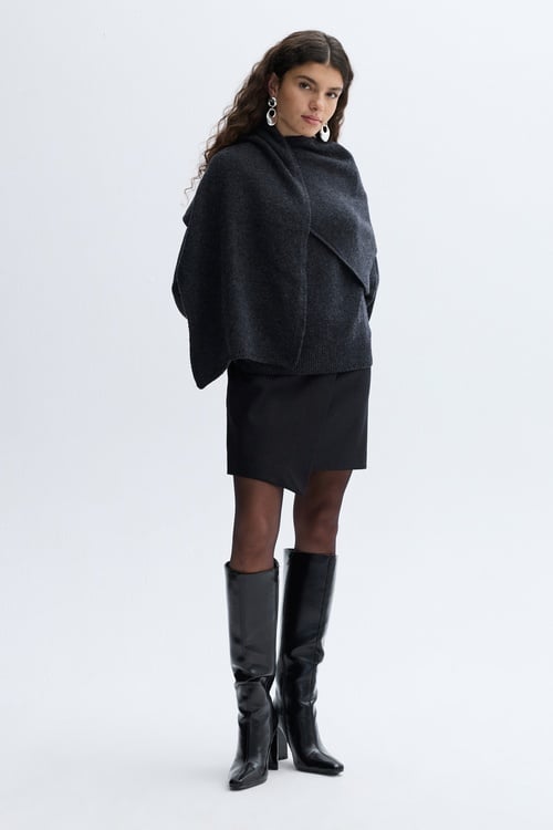 LOOSE FIT ŞAL YAKA YÜN KARIŞIMLI KAZAK