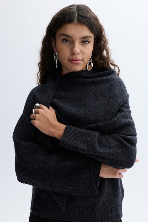 LOOSE FIT ŞAL YAKA YÜN KARIŞIMLI KAZAK