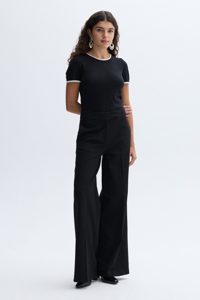 Mudo Kadın Siyah Wide Leg Pileli Pantolon