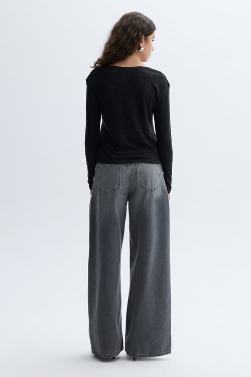 YÜN KARIŞIMLI FITTED DÜĞMELİ UZUN KOLLU T-SHIRT