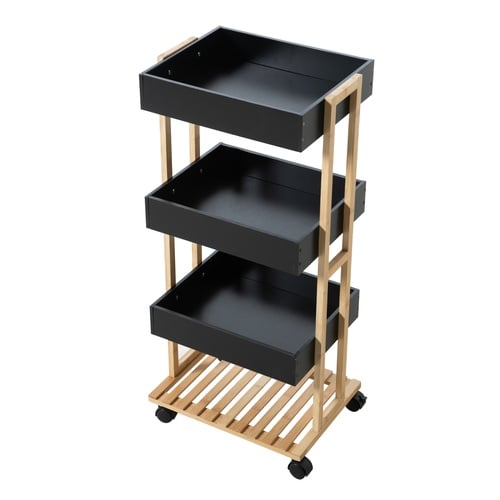  BOHO SİYAH TEZGAHLI 4 KATLI ETAJER