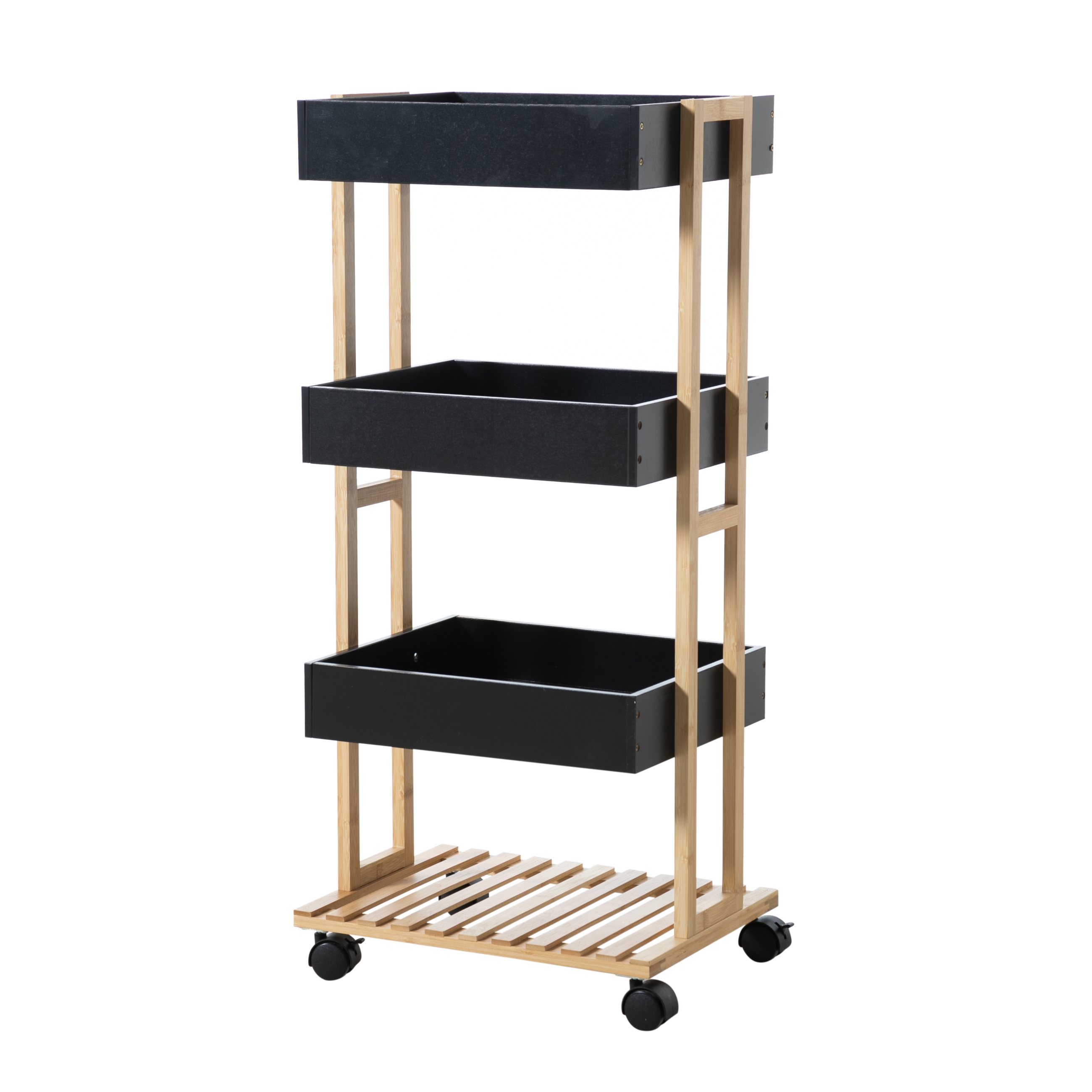 BOHO SİYAH TEZGAHLI 4 KATLI ETAJER