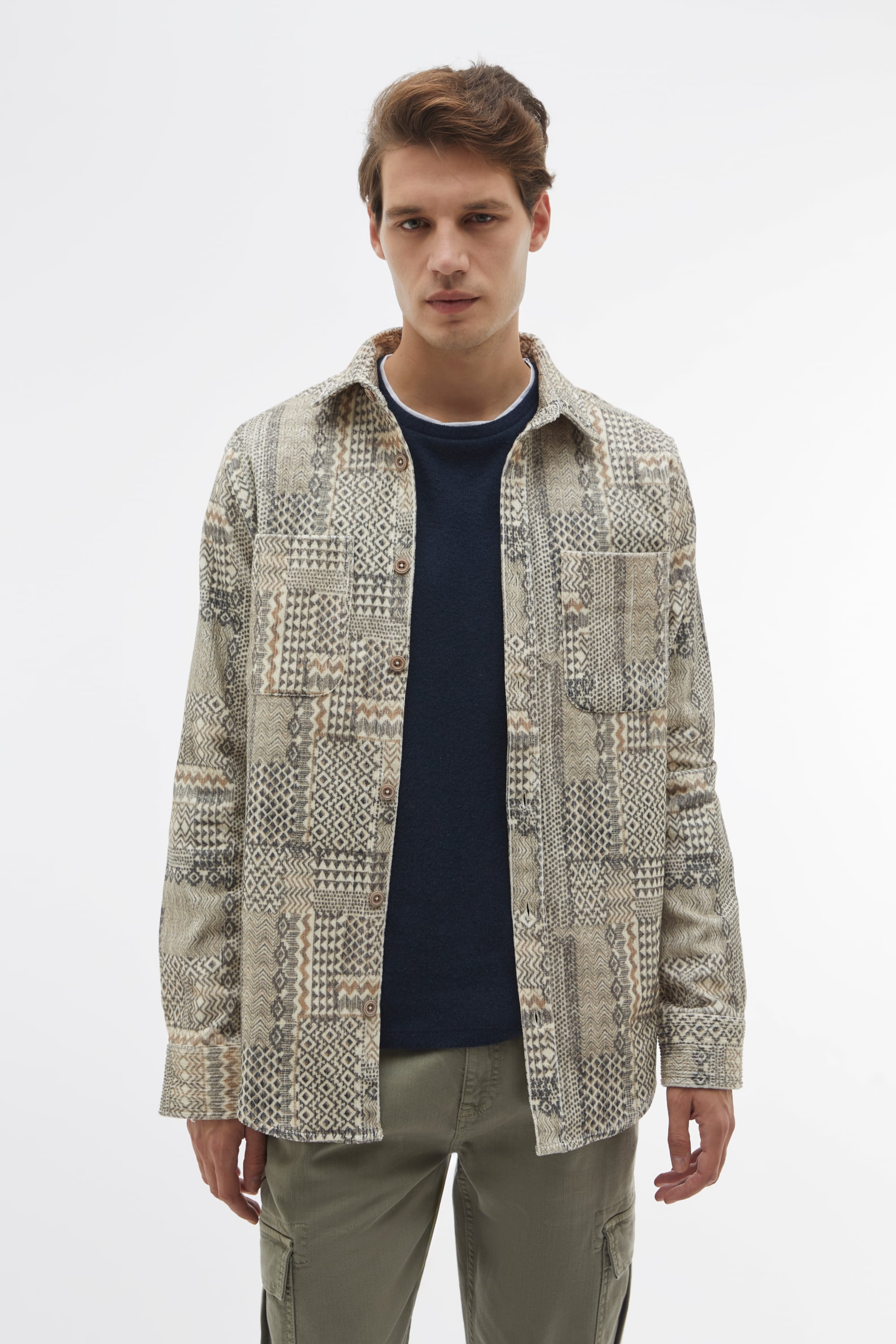 ETNİK BASKILI REGULAR FIT UZUN KOLLU GÖMLEK