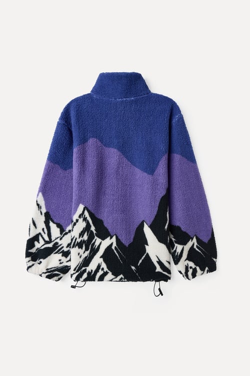 BASKILI OVERSIZE DİK YAKA PELÜŞ SWEATSHIRT