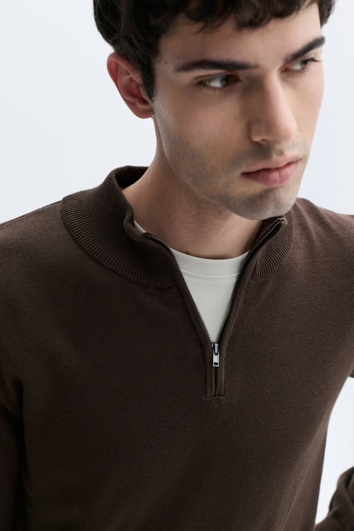 FERMUARLI DİK YAKA TRİKO KAZAK