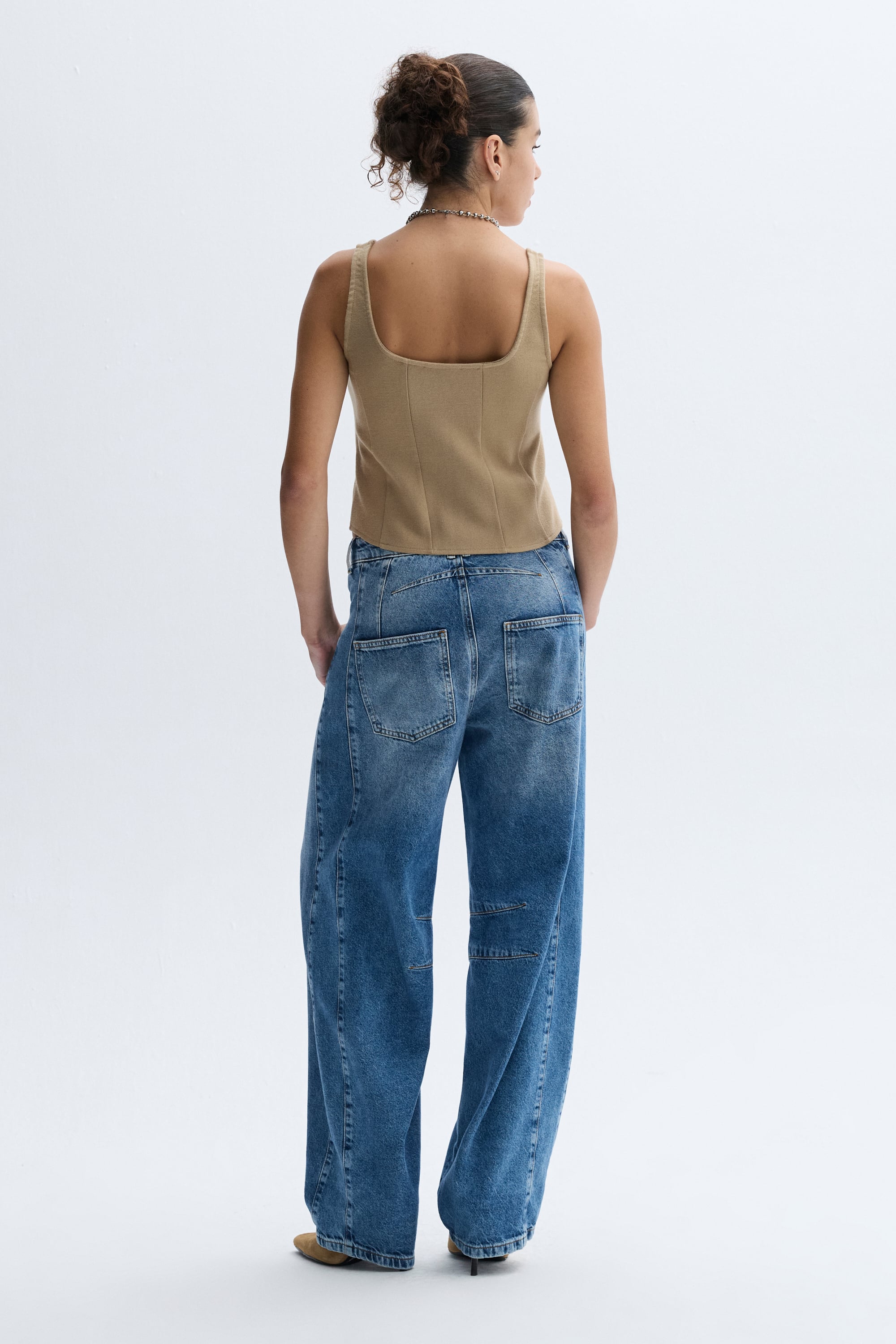 FITTED U YAKA FERMUARLI KOLSUZ BLUZ