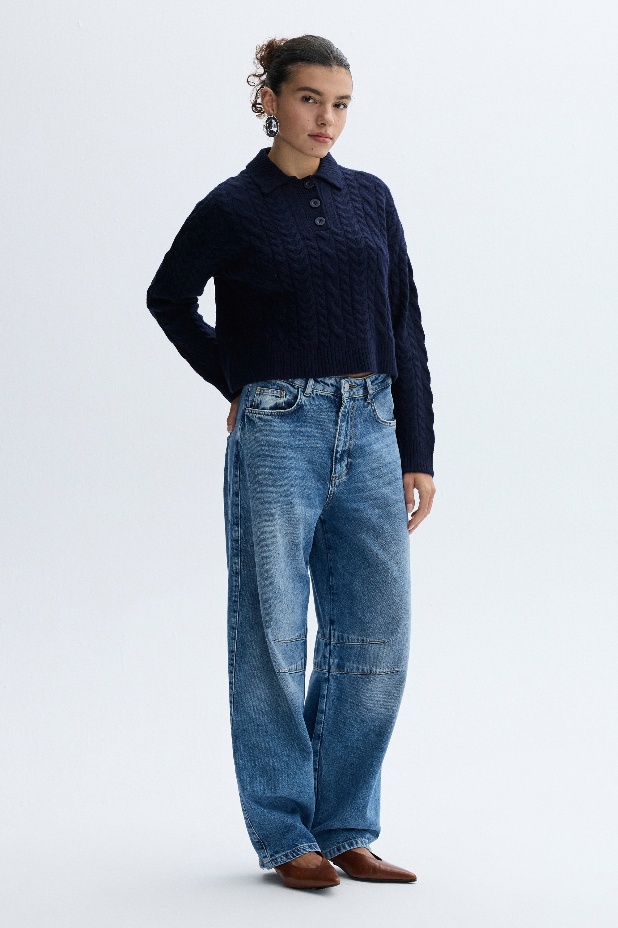 POLO YAKA SAÇ ÖRGÜLÜ KAZAK