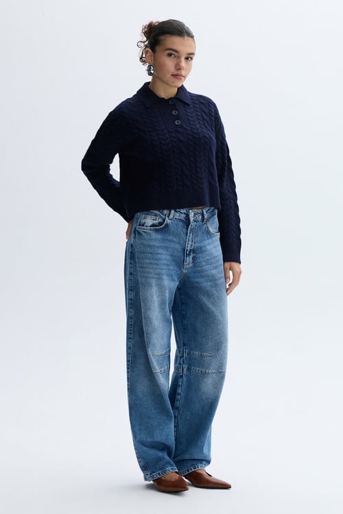 POLO YAKA SAÇ ÖRGÜLÜ KAZAK