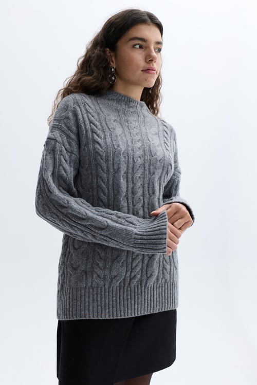 SAÇ ÖRGÜLÜ BİSİKLET YAKA YÜNLÜ KAZAK