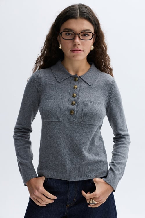 POLO YAKA CEPLİ YÜN KARIŞIMLI KAZAK