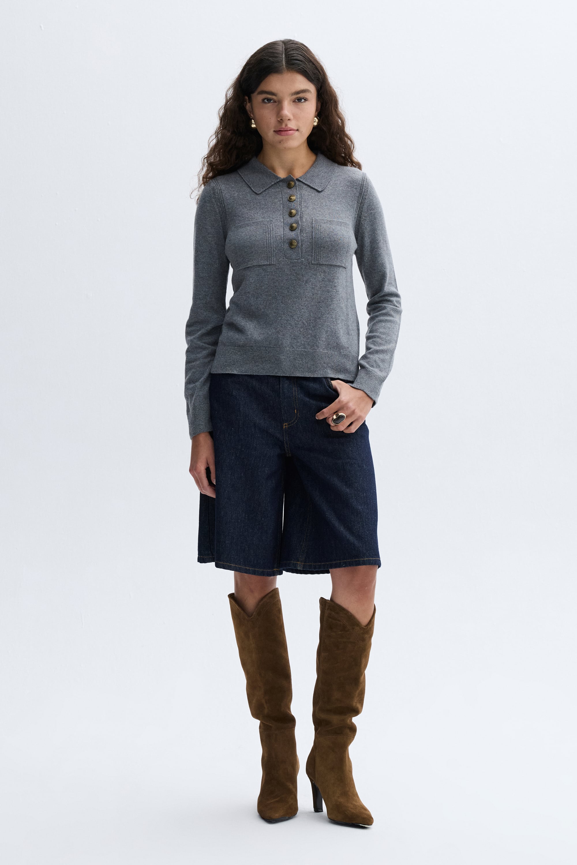 POLO YAKA CEPLİ YÜN KARIŞIMLI KAZAK