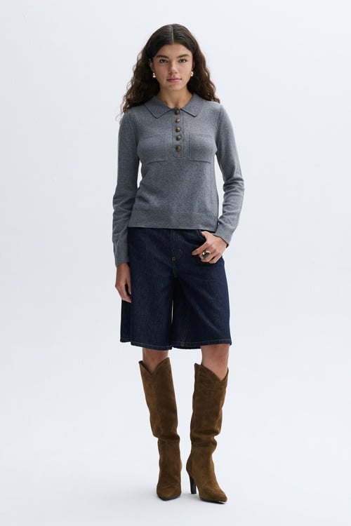 POLO YAKA CEPLİ YÜN KARIŞIMLI KAZAK