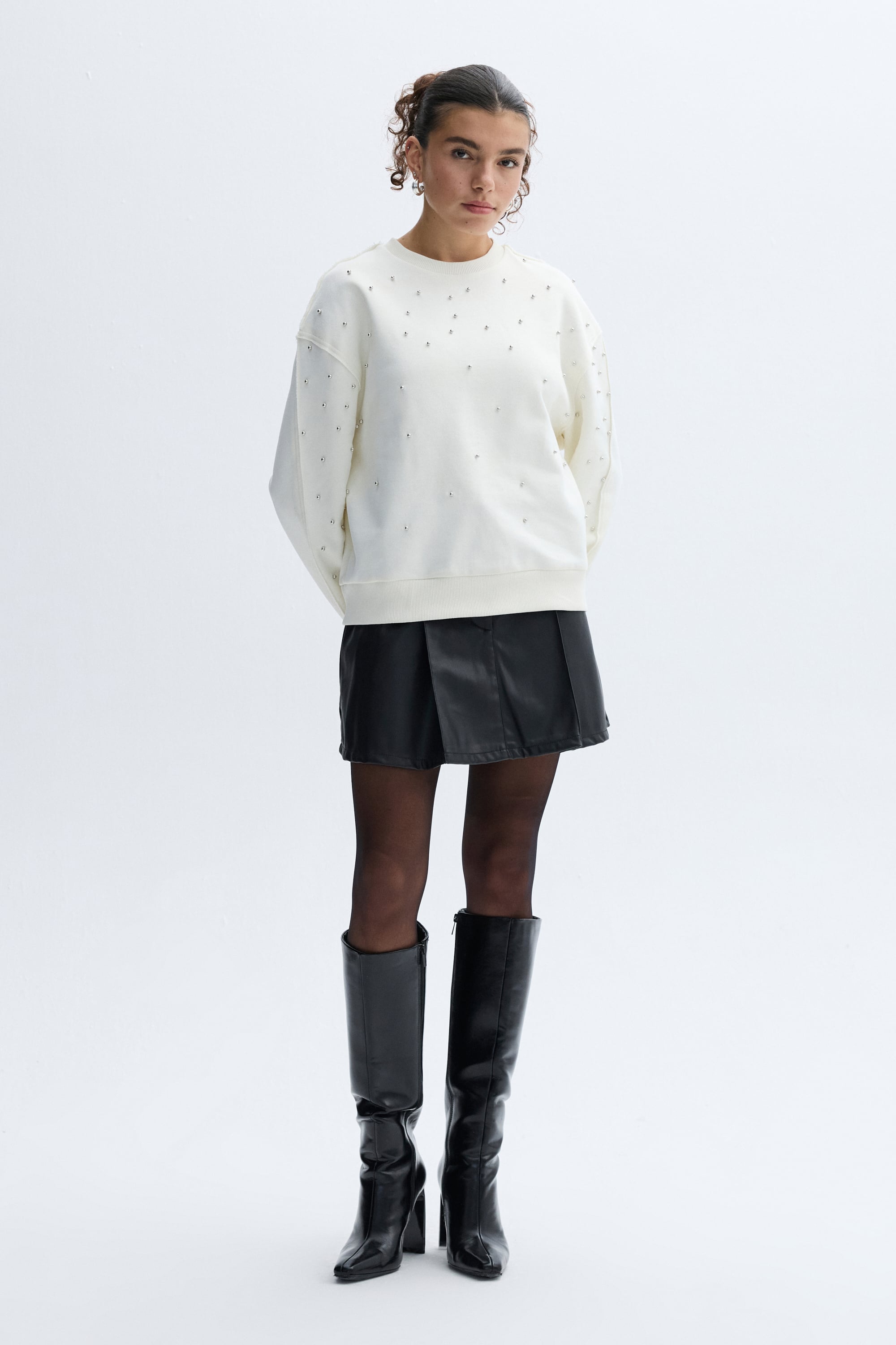 DERİ GÖRÜNÜMLÜ PİLELİ MİNİ ETEK