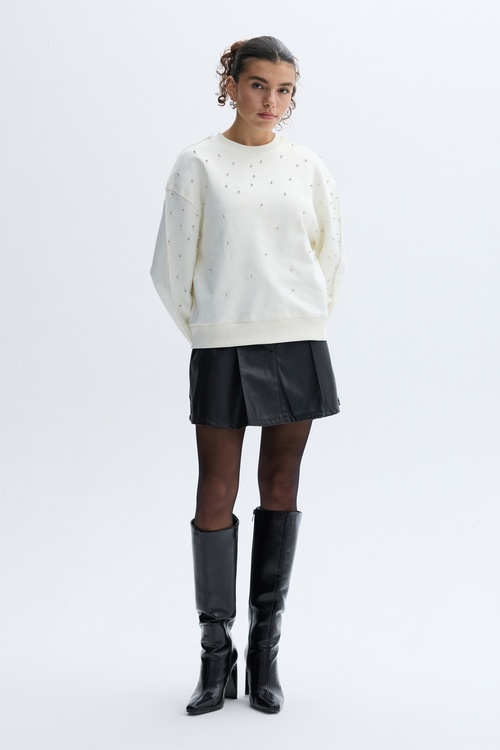 DERİ GÖRÜNÜMLÜ PİLELİ MİNİ ETEK