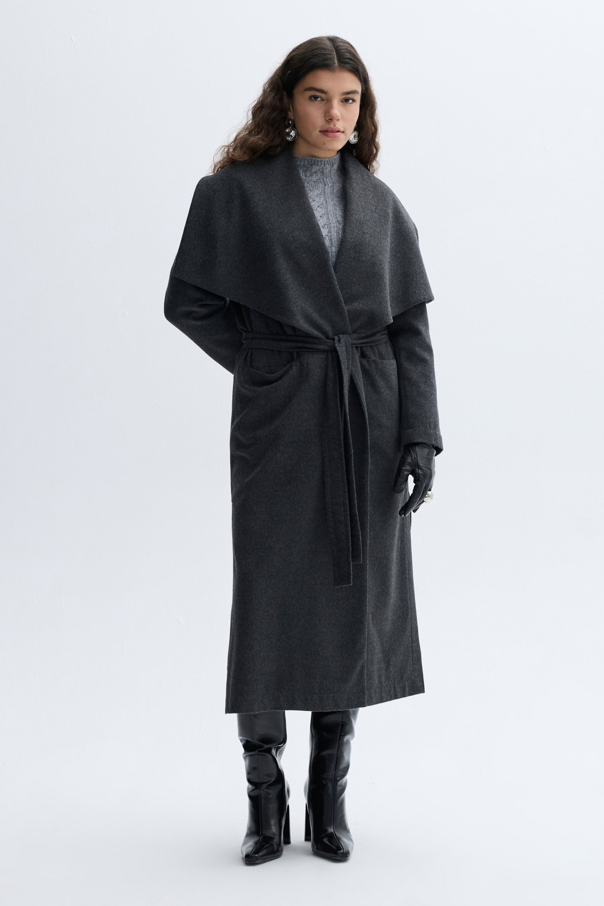 OVERSIZE KEMERLİ UZUN PALTO