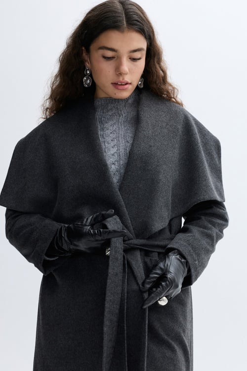 OVERSIZE KEMERLİ UZUN PALTO