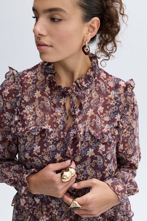 FLORAL BASKILI YAKASI BAĞLAMALI MİNİ ELBİSE