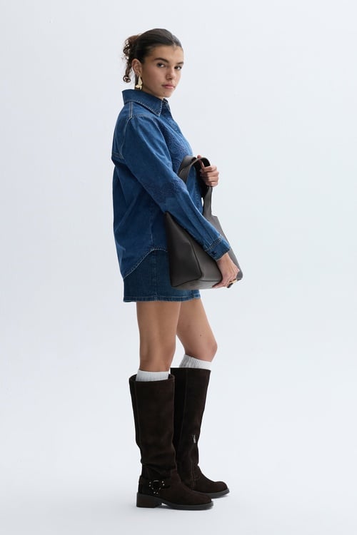 NAKIŞLI UZUN KOLLU JEAN GÖMLEK