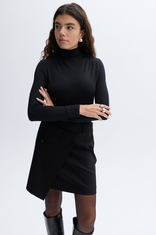 MODAL KARIŞIMLI DİK YAKA FITTED UZUN KOLLU T-SHIRT