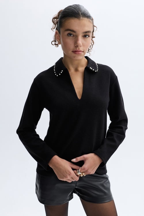 TAŞLI POLO YAKA SWEATSHIRT