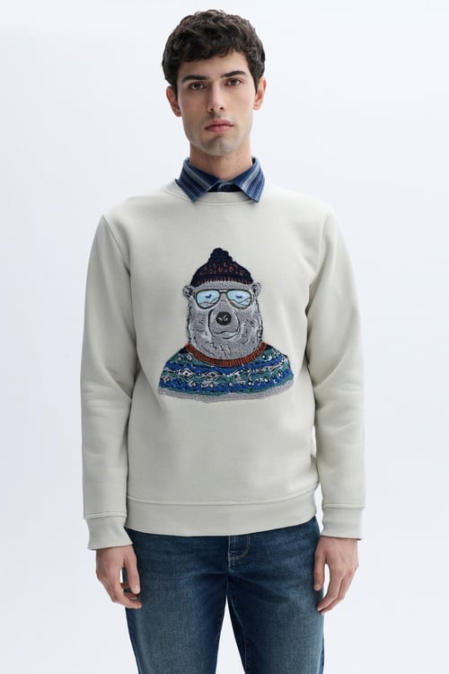 NAKIŞLI BİSİKLET YAKA SWEATSHIRT