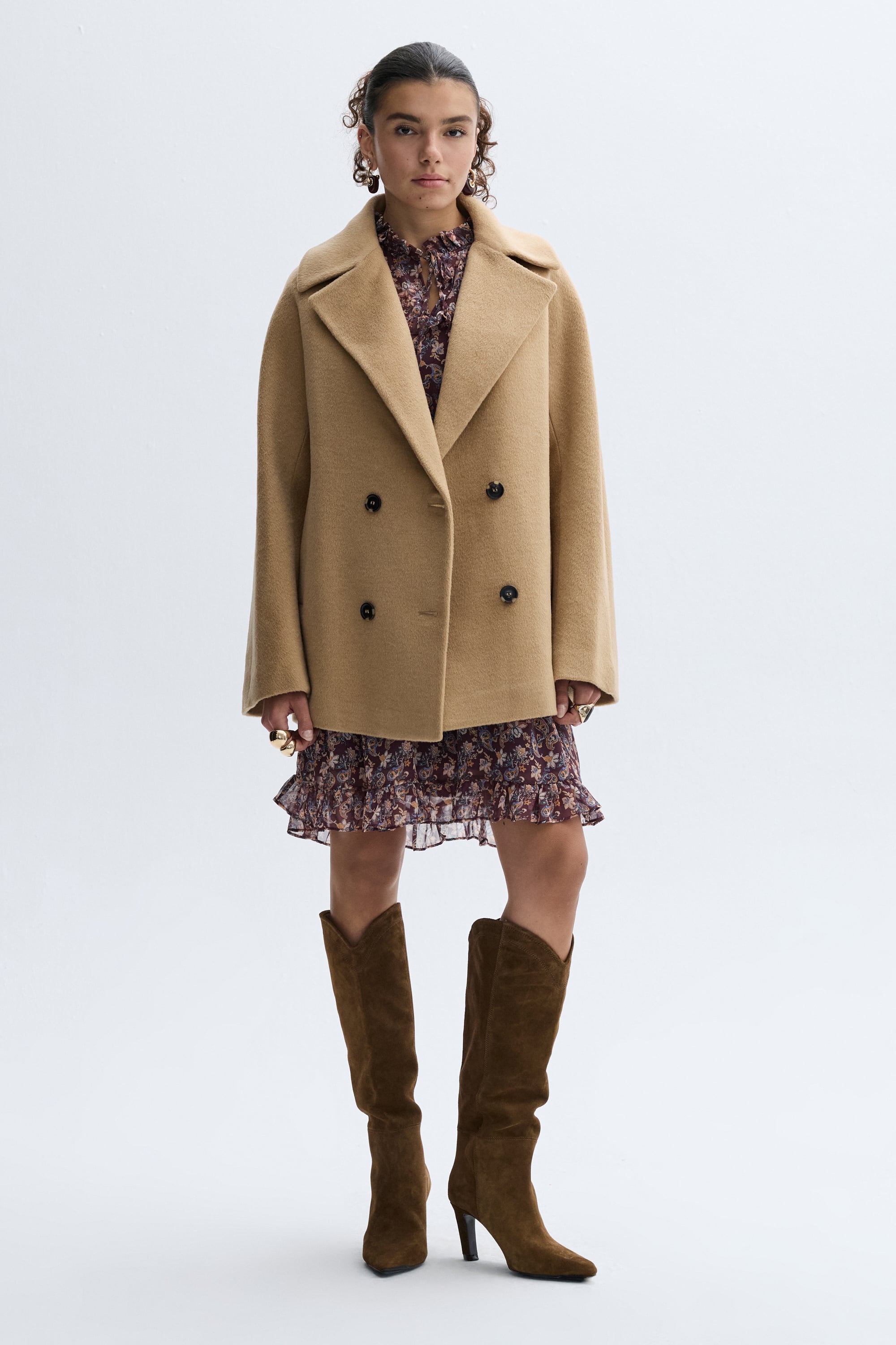 LOOSE FIT KISA YÜN KARIŞIMLI PALTO