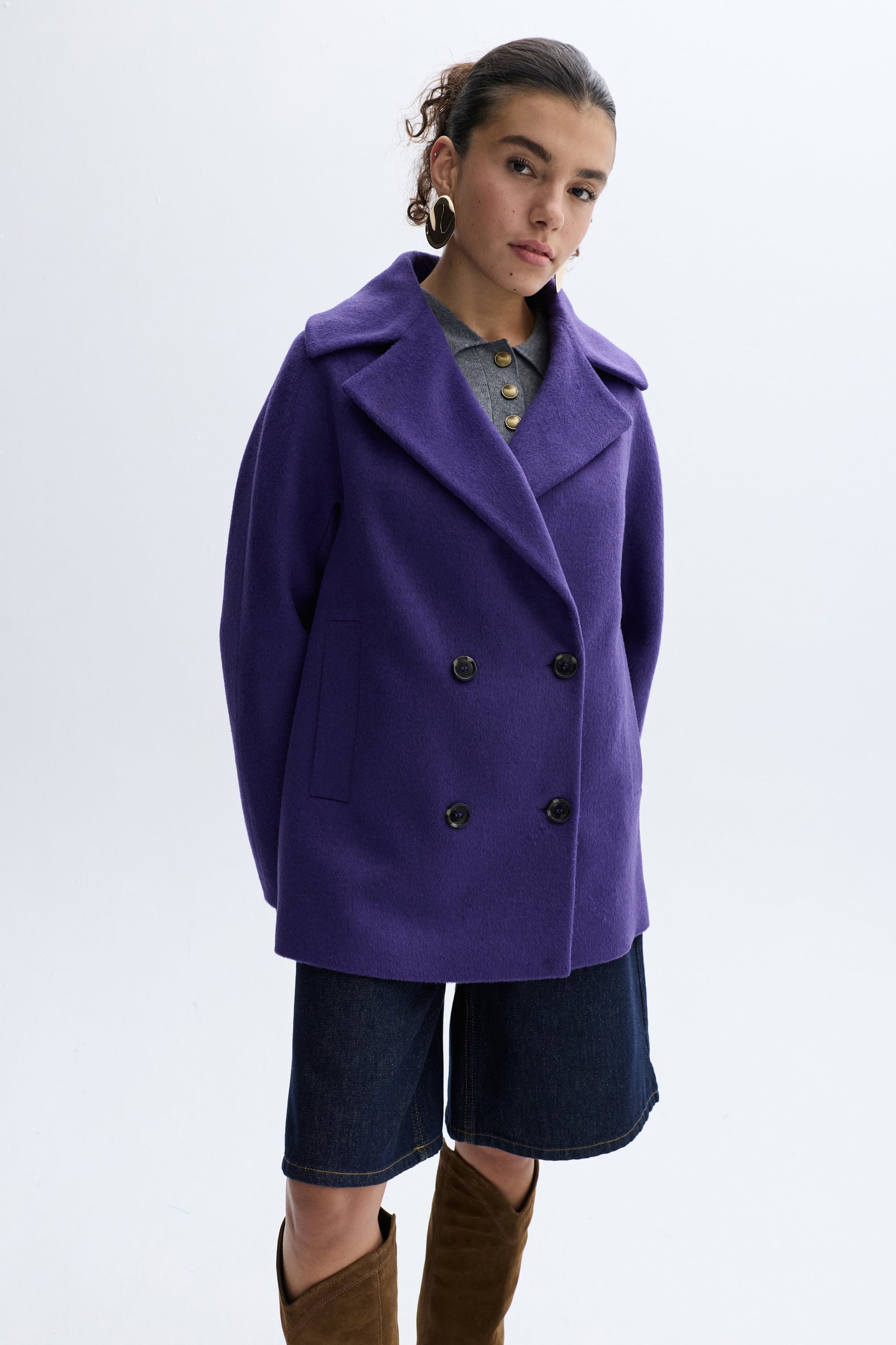 LOOSE FIT KISA YÜN KARIŞIMLI PALTO