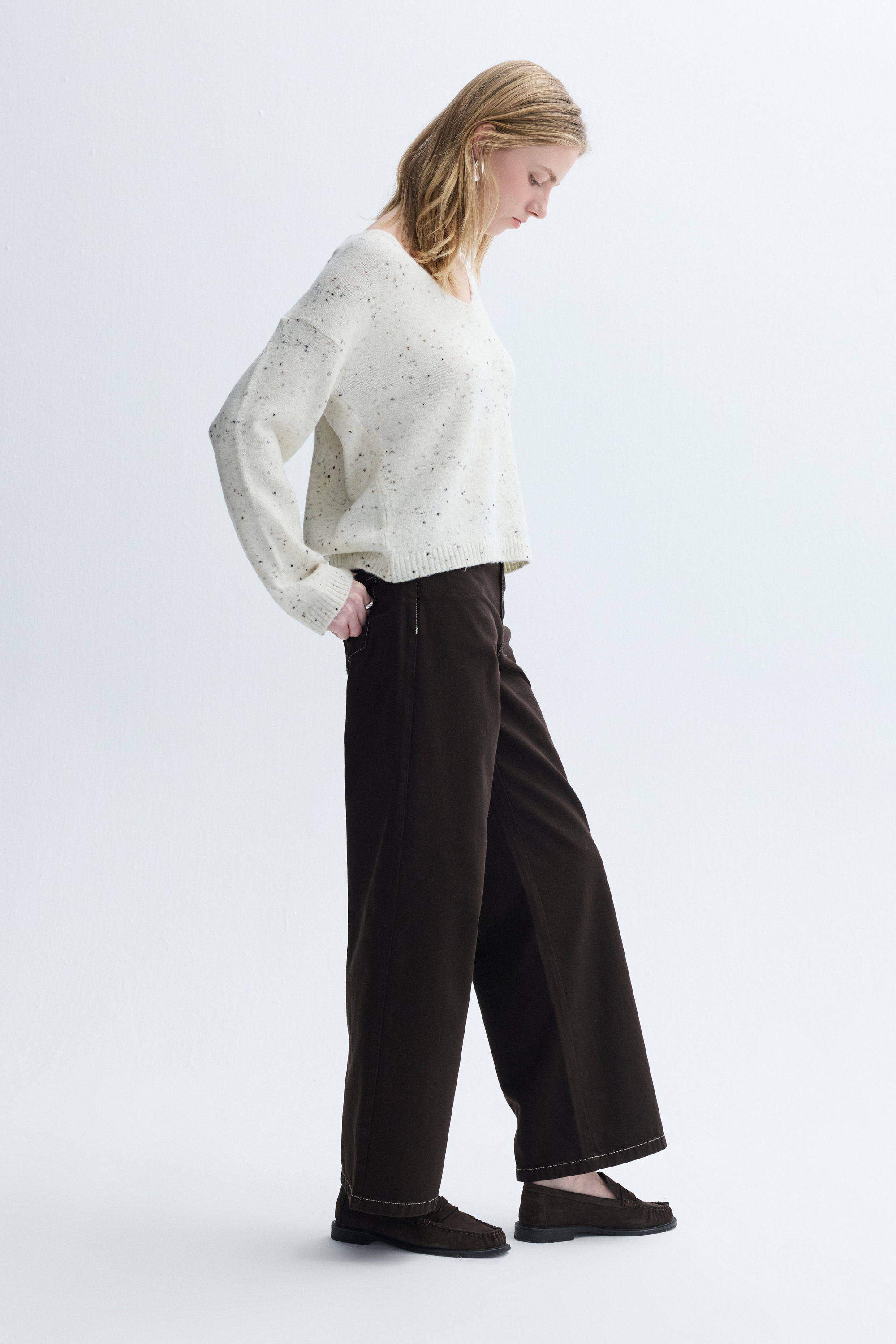 TEKSTÜRLÜ V YAKA LOOSE FIT KAZAK