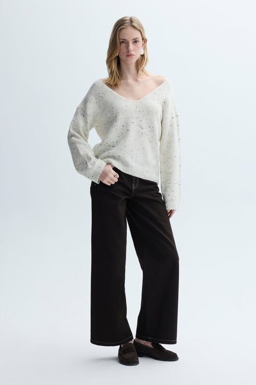 TEKSTÜRLÜ V YAKA LOOSE FIT KAZAK