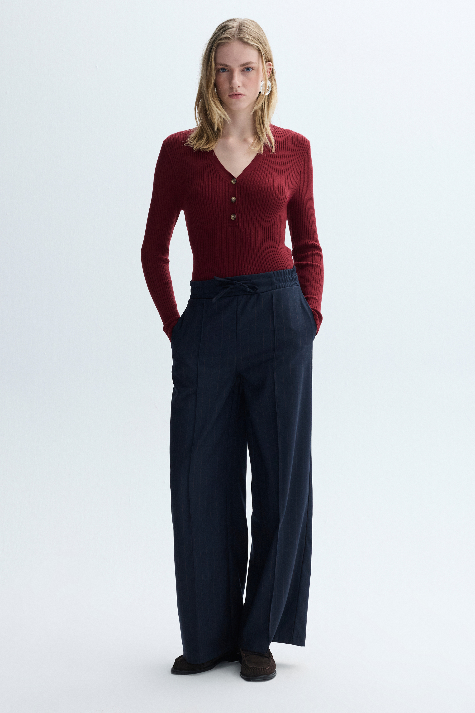 NERVÜR DİKİŞLİ ÇİZGİLİ WIDE LEG PANTOLON