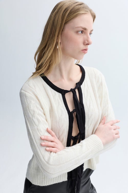 FİYONK BAĞLAMALI ÖRGÜ DESENLİ HIRKA