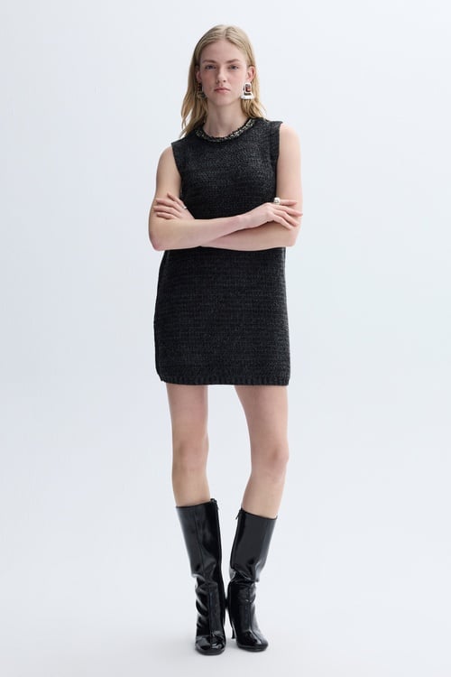 KOLSUZ ÖRME MİNİ ELBİSE