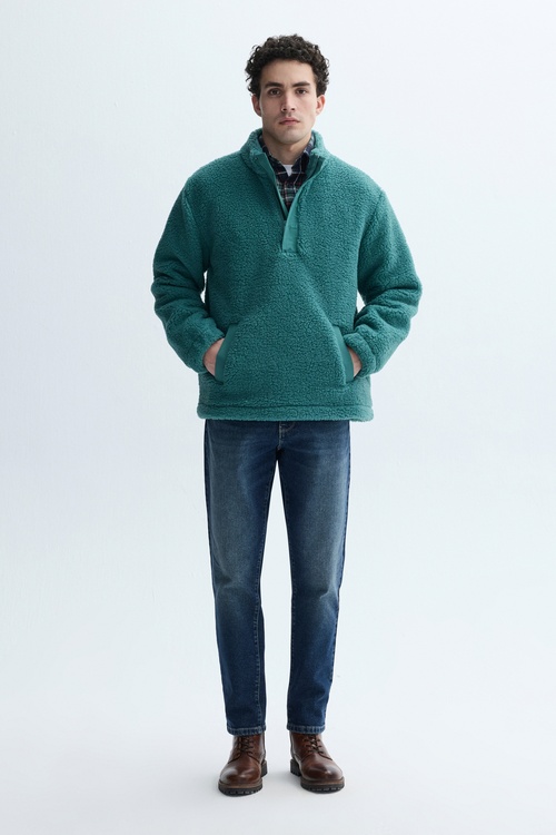  COMFORT FIT DİK YAKA PELÜŞ SWEATSHIRT