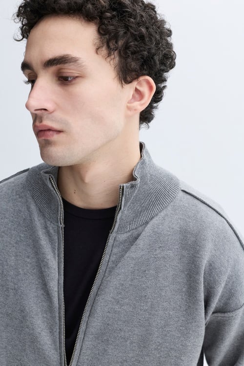 LOOSE FIT DİK YAKA FERMUARLI HIRKA