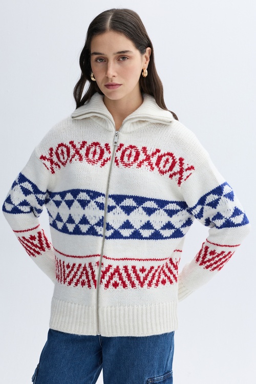 JAKARLI DİK YAKA FERMUARLI HIRKA