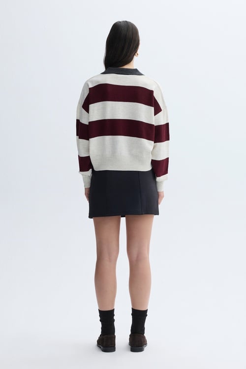 ÇİZGİLİ LOOSE FIT POLO YAKA TRİKO KAZAK