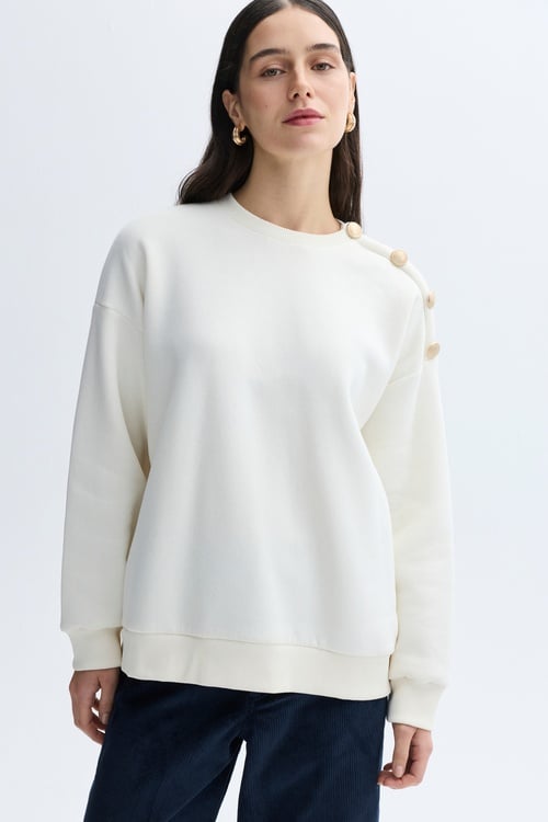 LOOSE FIT DÜĞME DETAYLI BİSİKLET YAKA SWEATSHIRT