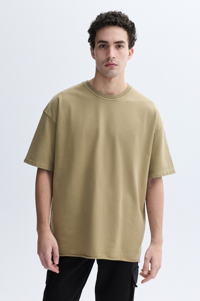 Mudo Kahverengi Erkek Vizon Rengi Loose Fit Bisiklet Yaka T-Shirt
