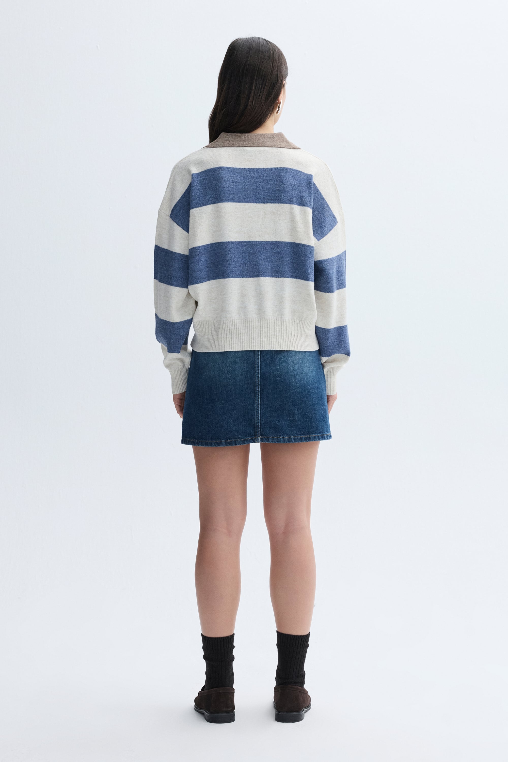 ÇİZGİLİ LOOSE FIT POLO YAKA TRİKO KAZAK