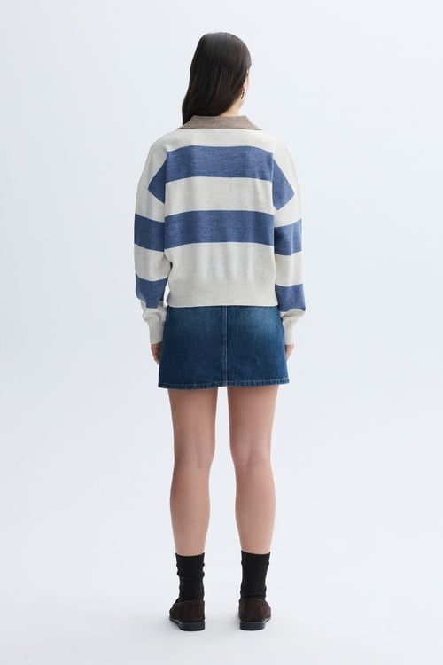  ÇİZGİLİ LOOSE FIT POLO YAKA TRİKO KAZAK