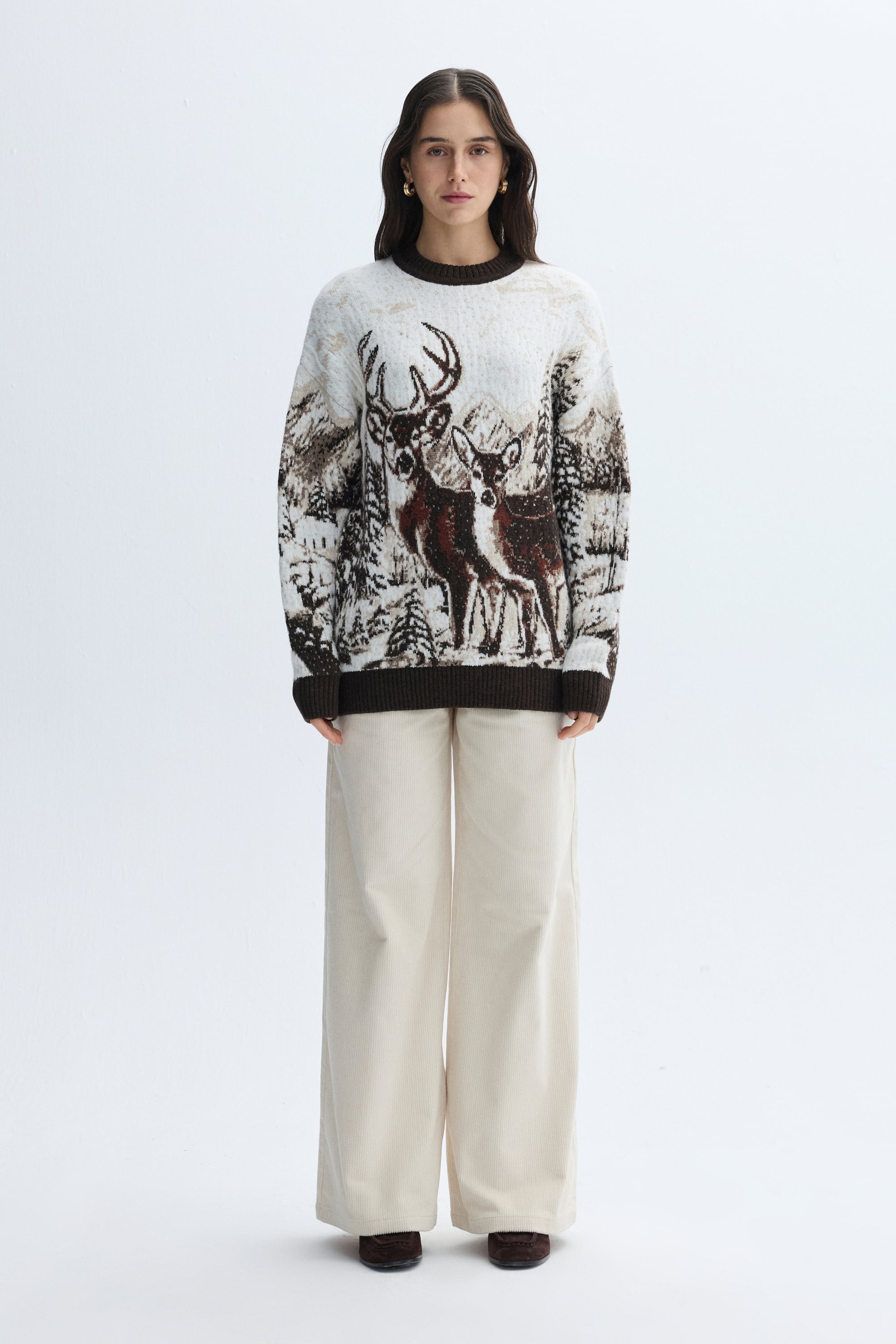 LOOSE FIT JAKARLI BİSİKLET YAKA KAZAK