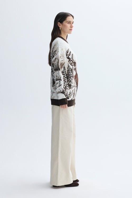 LOOSE FIT JAKARLI BİSİKLET YAKA KAZAK