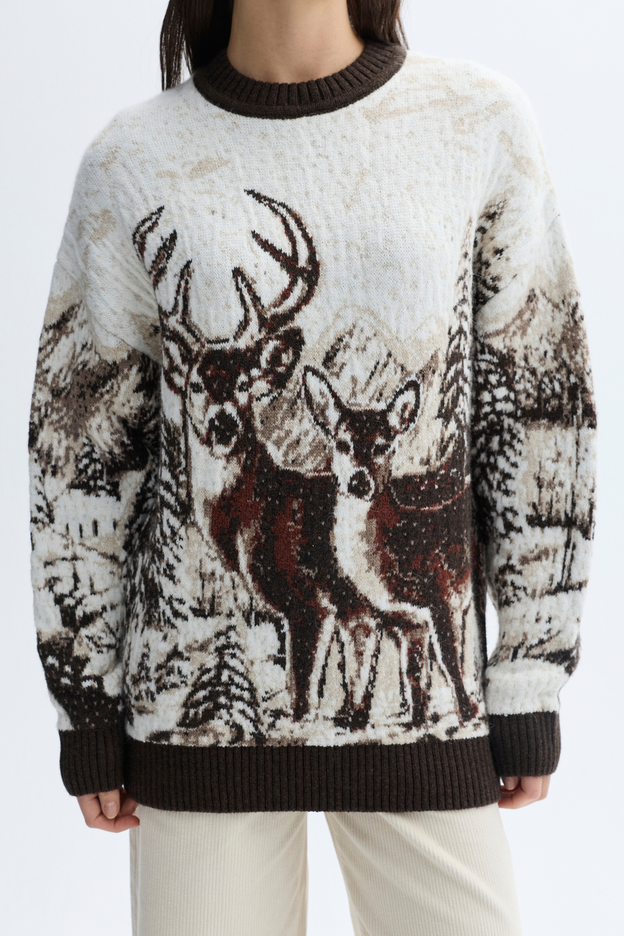 LOOSE FIT JAKARLI BİSİKLET YAKA KAZAK